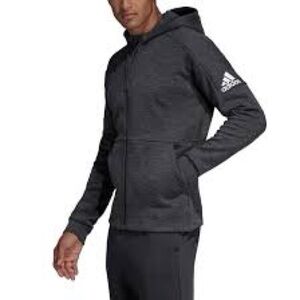 Adidas Essentials Full Zip Hoodie Men’s L Charcoal Mélange Logo Sleeve